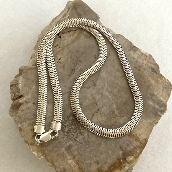 Sterling Silver 925 Flexible 6MM Wide Wave Link Flat Snake Chain 18" - Picture 1 of 16